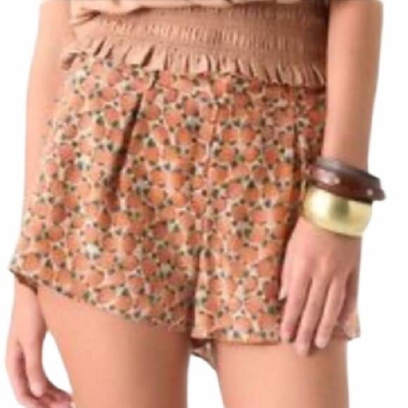 Joie Barnaby Orange Brown Green Pineapple Print Silk Shorts Size 4 - Picture 3 of 12